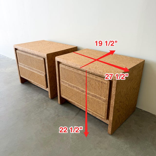 1970s Walnut Burlwood Nightstands With Cane Fronts MCM For Sale - Image 10 of 10