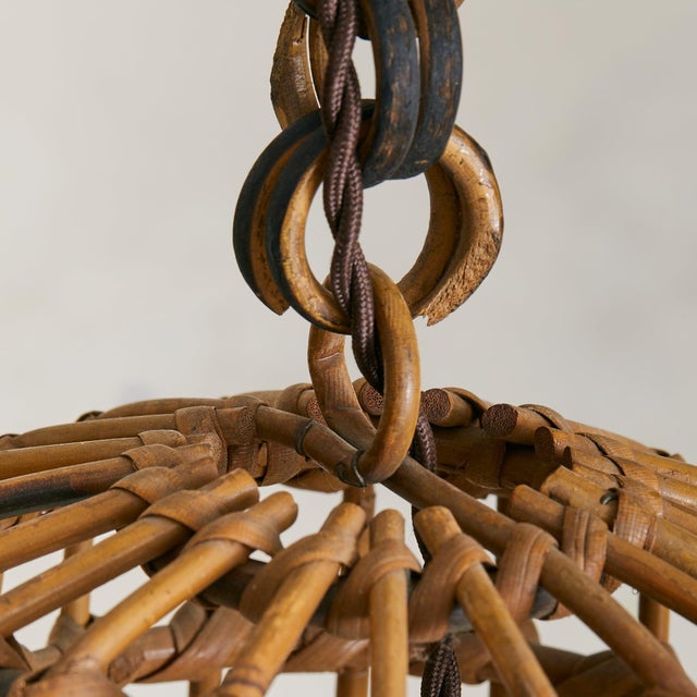 1960s French Bamboo + Rattan Pendant in the Manner of Louis Sognot For Sale In Chicago - Image 6 of 7