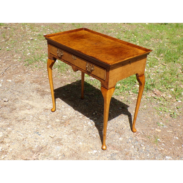 Antique Georgian Era Burl Mahogany Tea Table Writing Desk Pull Out Trays For Sale In Boston - Image 6 of 12