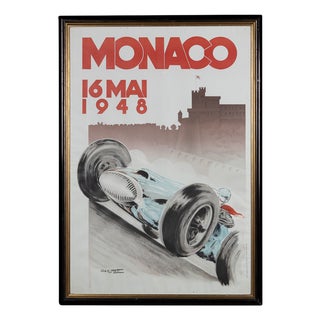 Vintage 20th Century Framed 1948 Monaco Grand Prix Poster by Georges Hamel, 1985 For Sale