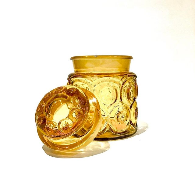 l.e. Smith Moon and Stars 1960s Mid-Century Amber Glass Jar For Sale In New York - Image 6 of 6
