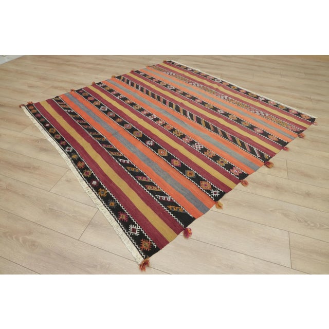 1960s Turkish Red Hand Knotted Kilim Square Rug For Sale - Image 4 of 13
