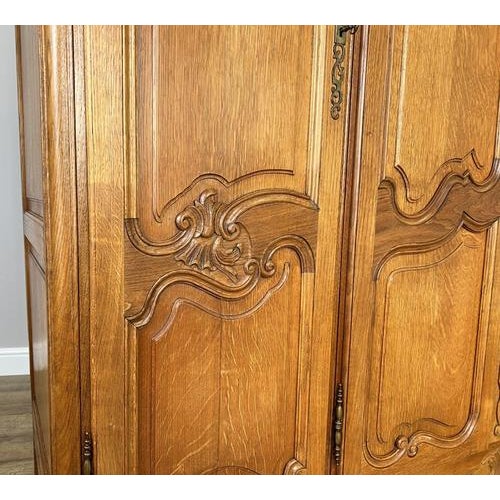 Wood Vintage French Louis XVI Style Oak 4-Door Armoire For Sale - Image 7 of 13