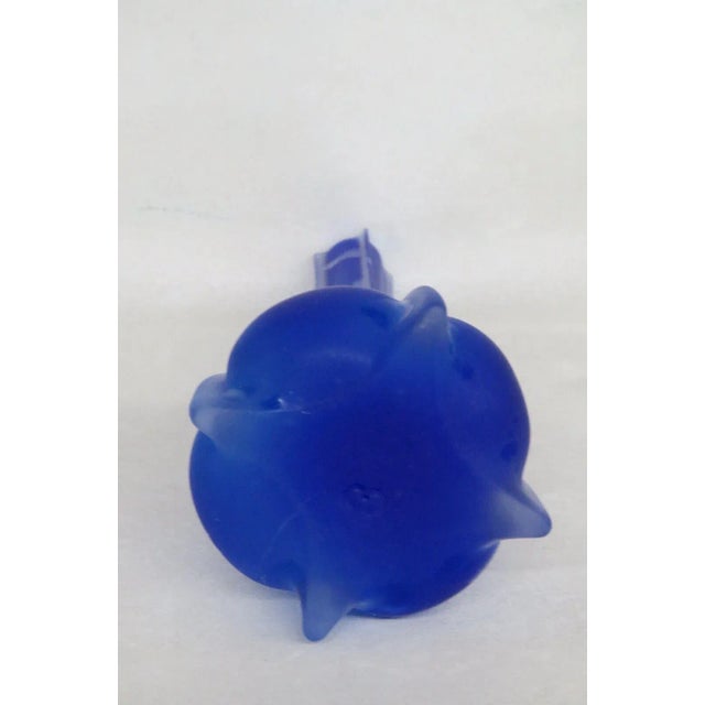 Mid-Century Modern Cobalt Blue Satin Glass Ribbed Footed Tall Vase For Sale - Image 3 of 8