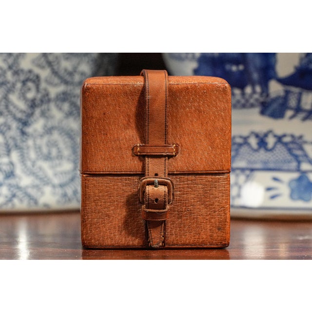 Set of 3, Edwardian Pigskin Leather Travel Case With Sterling Silver Top Treble Spirit Flasks Bottles For Sale - Image 9 of 14