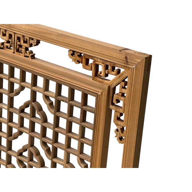 1990s 58" Chinese Rectangular Flower Birds Geometric Wood Wall Panel For Sale - Image 5 of 11