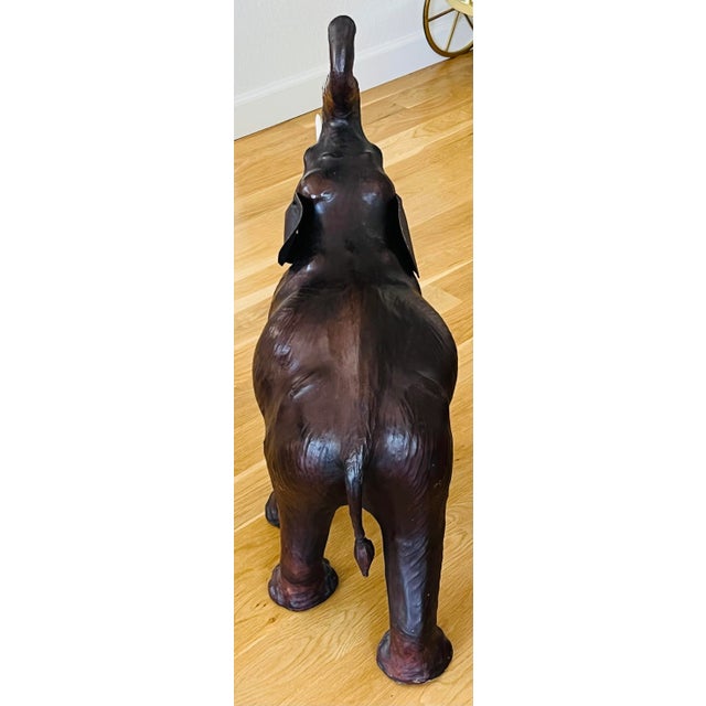 1980s Ellie the Elephant Large Trunk Up Leather Wrapped Lucky Elephant Figurine For Sale - Image 4 of 8