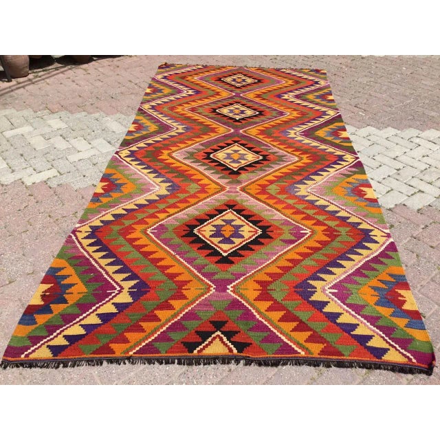 1960s Diamond Pattern Turkish Kilim Rug | Chairish