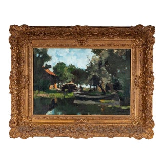 Arend Jan Van Driesten Plain Air Landscape Oil Painting of a Lakeside Cabin For Sale