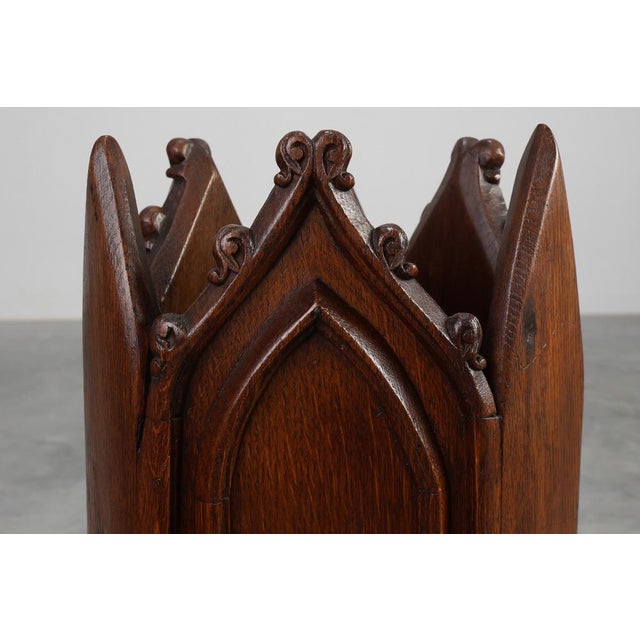 19th Century Neo-Gothic Oak Umbrella Stand with Sculptural Carving, France For Sale - Image 9 of 12