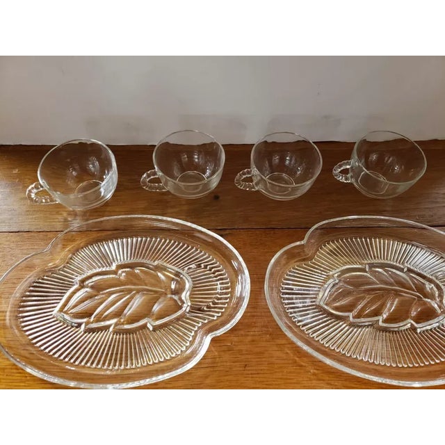 American 1959 Federal Glass Crystal Leaf Snack Set, 8 Cups and Plates For Sale - Image 3 of 6