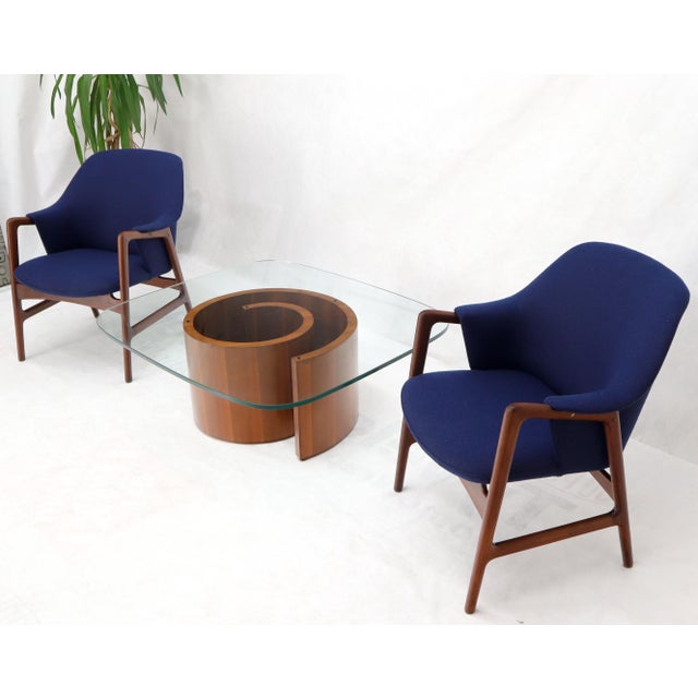 Mid-Century Modern New Blue Wool Upholstery Teak Frames Danish Mid-Century Modern Lounge Chairs For Sale - Image 3 of 15