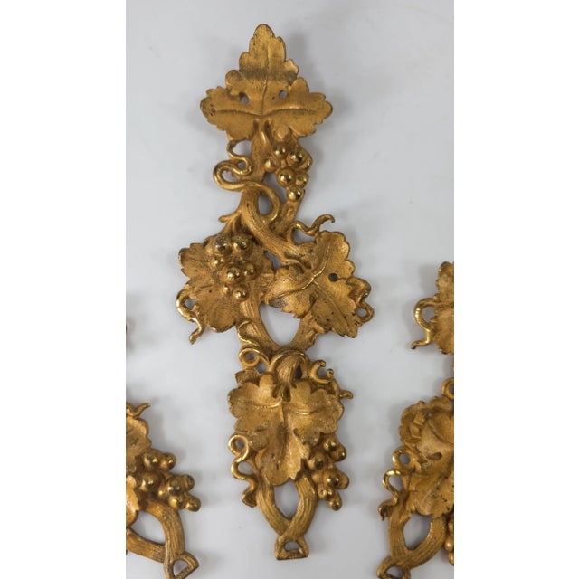 French 19th Century Group of 3 Gilt Bronze Architectural Furniture Accents With Grape Motif For Sale - Image 3 of 11