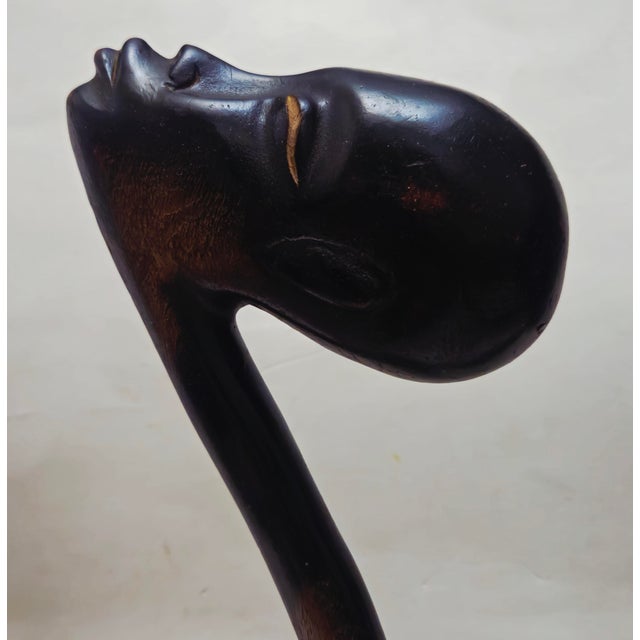 Brown Mid 20th Century African Carved Wood Modernist Sculpture Male and Female Busts - A Pair For Sale - Image 8 of 18