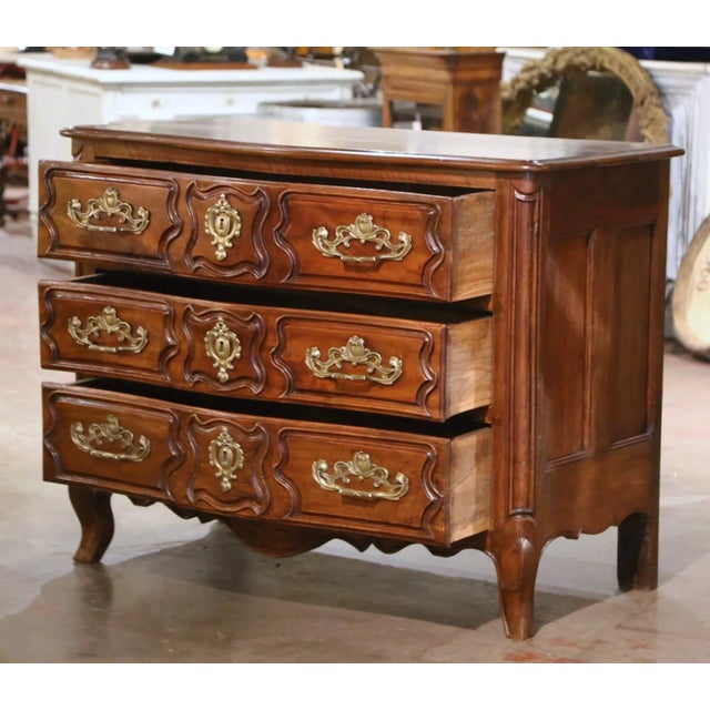 18th Century French Louis XV Carved Walnut Three-Drawer Commode Chest From Lyon For Sale - Image 9 of 12