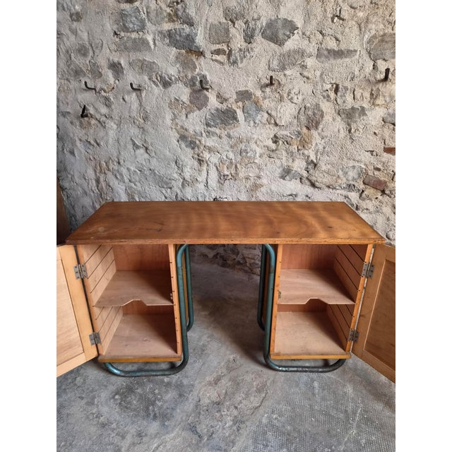 French Modern Beech and Tubular Steel Writing Desk, 1930s For Sale - Image 9 of 18