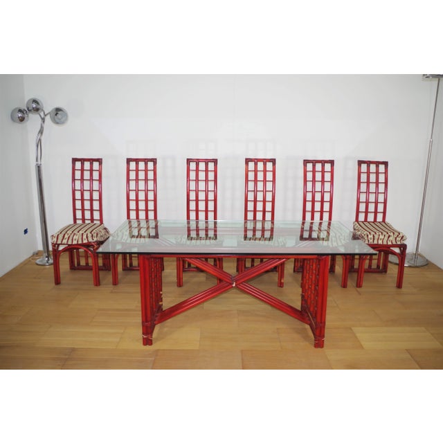 Red Bamboo Table & Chairs by Arturo Pozzoli, 1980s, Set of 7 For Sale - Image 11 of 18