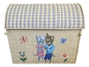 Whimsical Hand-Painted Woven Straw Toy Trunk