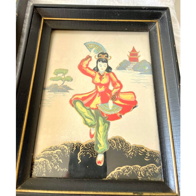 Vintage Dancing Asian Lithograph - a Pair | Chairish