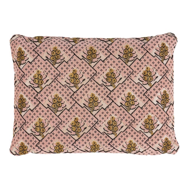 Schumacher Blair Silk Épinglé 16" Lumbar Pillow in Wythe Rose For Sale