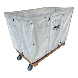 Vintage Canvas Laundry Cart on Wheels Large Industrial Storage Rolling Hamper For Sale