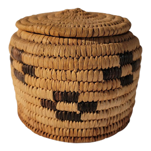20th C Small Hand Woven Basket Lidded Jar