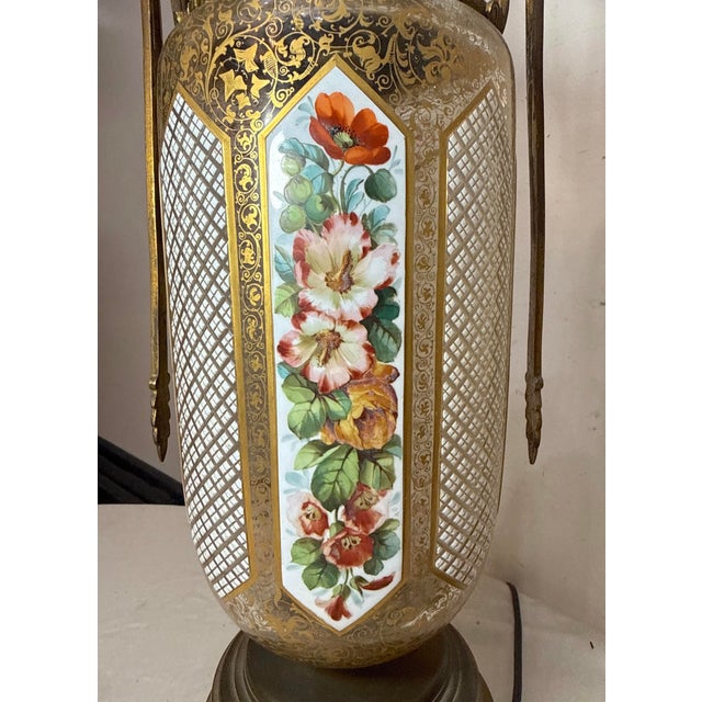 Pair of Large Antique Moser Bronze Mounted Cut to Clear Gilt Glass Table Lamps For Sale - Image 14 of 15