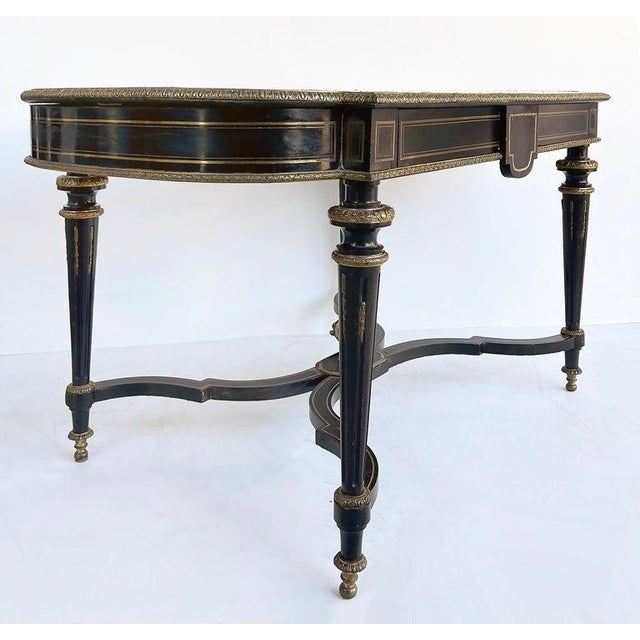 Mid 19th Century French Napoleon III Ebonized "Boulle" Bronze Inlay Desk With Drawer For Sale In Miami - Image 6 of 8