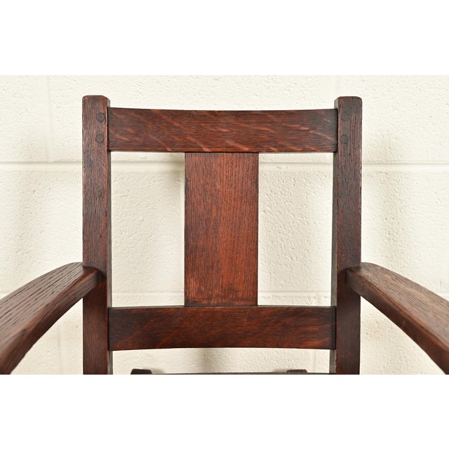 Limbert Antique Mission Oak Arts & Crafts Child's Rocking Chair, Circa 1910 For Sale In South Bend - Image 6 of 14