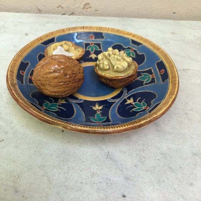 Ceramic C.1879 Majolica Palissy Walnuts Platter Auguste De Chauvigne For Sale - Image 7 of 9