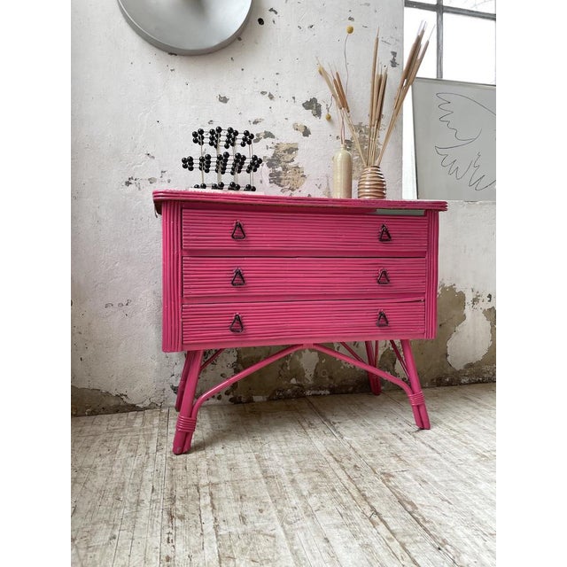 Pink Vintage Pink Rattan Chest of Drawers, 1950s For Sale - Image 8 of 18