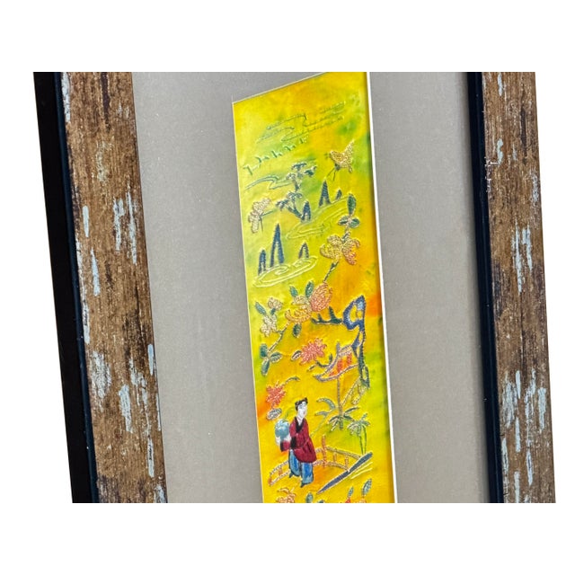 Vintage Yellow Scenery Embroidered Rectangular Framed Wall Art B For Sale - Image 13 of 14