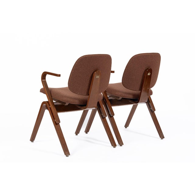 Pair Mid Century Brown Plywood Arm Chairs by Joe Atkinson for Thonet For Sale In Detroit - Image 6 of 12