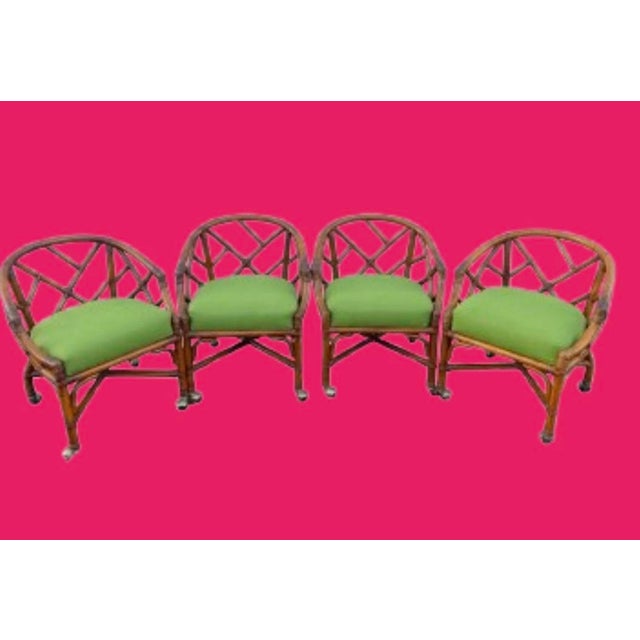 Henry Link Bamboo & Rattan Chippendale Style Accent Chairs -Set of 4 For Sale - Image 10 of 11