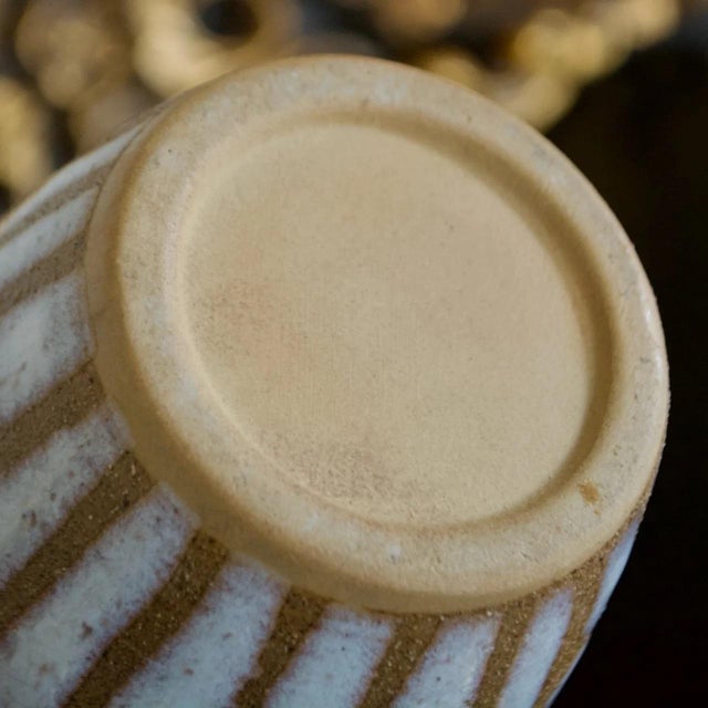 Mid-Century Modern Vintage Japanese Mid-Century Drip Glaze Stoneware Vase – White & Brown Studio Pottery For Sale - Image 3 of 6