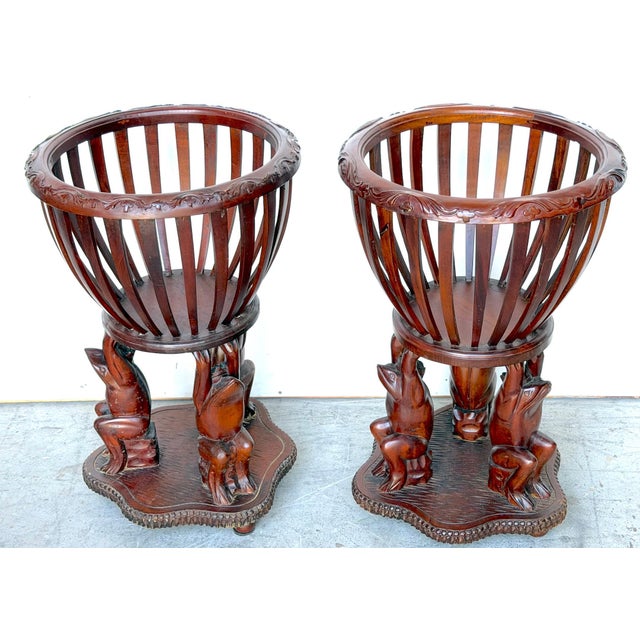 Pair of Carved Hardwood “Frog Prince” Figural Planters, Atrib. Maitland Smith For Sale - Image 13 of 17