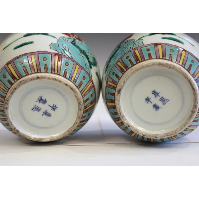 Ceramic Pair of Antique Chinese Porcelain Ginger Jars Vases Covers, Kangxi Marks Matched For Sale - Image 7 of 12