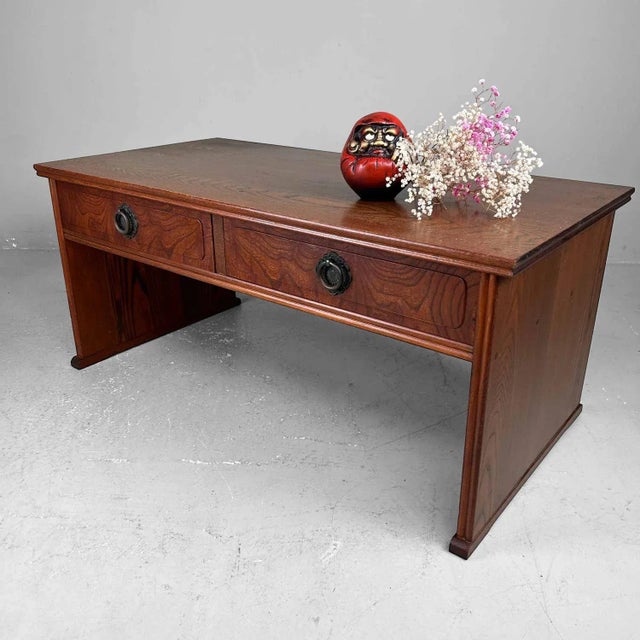 Japanese writing desk 書斎机 (shosai-ki) with two drawers, 1970s. Dimensions: height 39 cm, width 88 cm, depth 44 cm. The...