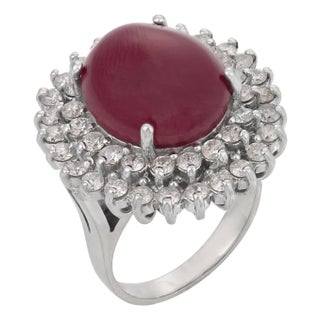 Vintage 14.80 Carat Treated Ruby Diamond 14k White Gold Cluster Cocktail Ring, Size 6 For Sale