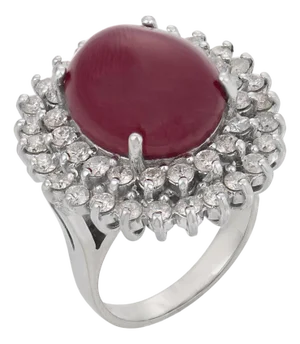 Vintage 14.80 Carat Treated Ruby Diamond 14k White Gold Cluster Cocktail Ring, Size 6