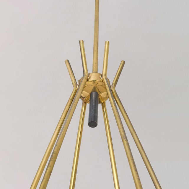 Italian Brass + Opaline Glass Chandelier in the Manner of Stilnovo, 1950s For Sale - Image 10 of 12
