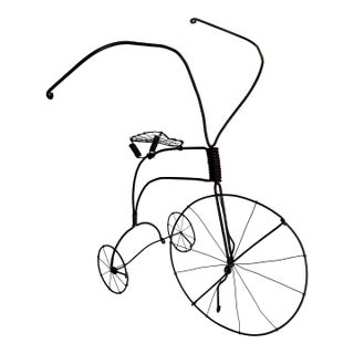 Mid-Century Folk Art Wire High-Wheel Tricycle Sculpture For Sale