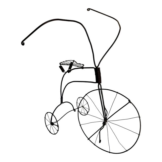 Mid-Century Folk Art Wire High-Wheel Tricycle Sculpture For Sale
