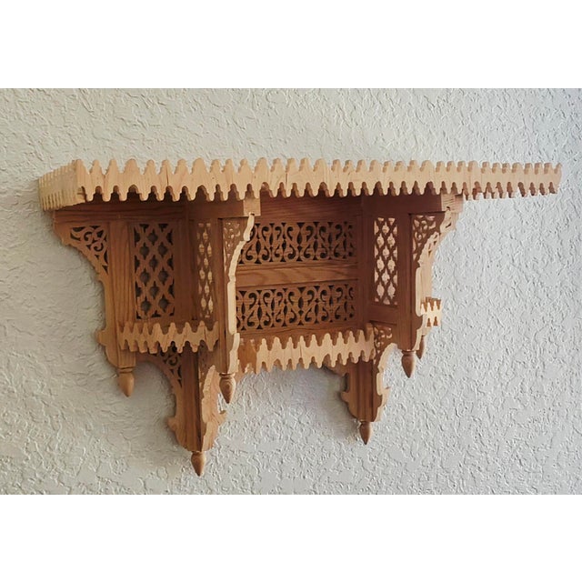 Moroccan Handmade Moroccan Carved Wall Shelf – Natural Wood Finish For Sale - Image 3 of 12
