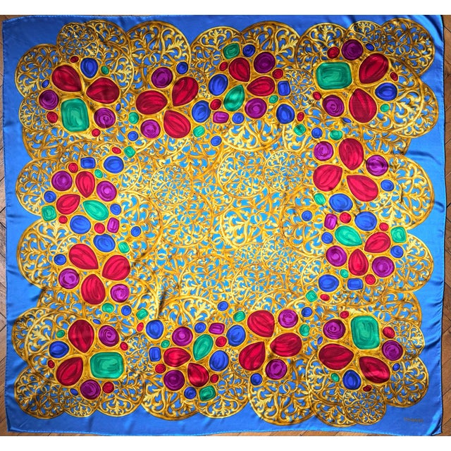 1990s Chanel Large Silk Scarf Featuring Gripoix Jewelry, 1990 For Sale - Image 5 of 8