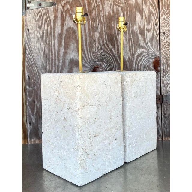 Metal Vintage Coastal Large Coquina Stone Block Lamps - a Pair For Sale - Image 7 of 7
