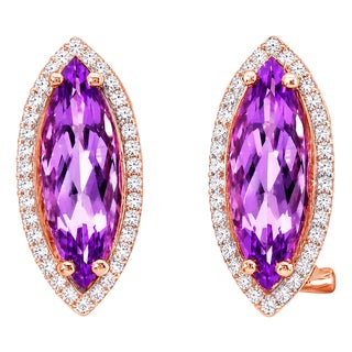 14K Pink Rose Gold Diamond Amethyst Designer Earrings For Sale