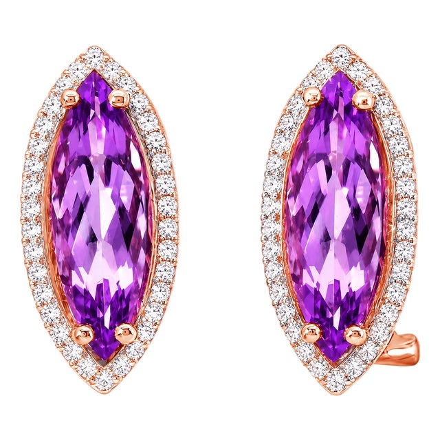 14K Pink Rose Gold Diamond Amethyst Designer Earrings For Sale
