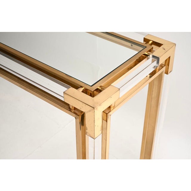 Metal Vintage Italian Acrylic and Brass Console Table, 1970 For Sale - Image 7 of 11