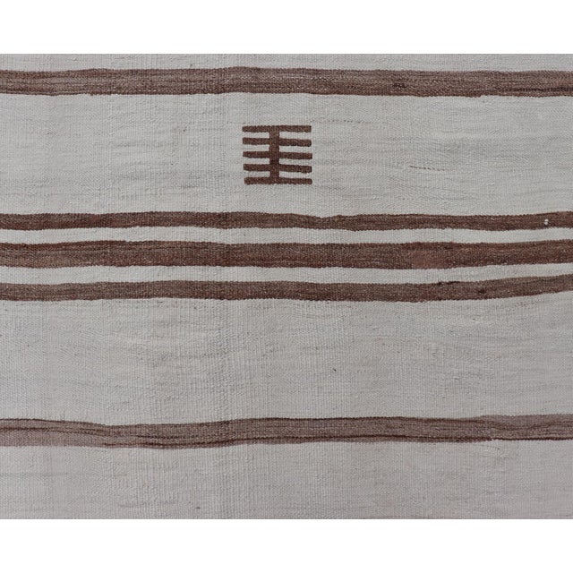 Textile Vintage Gallery Turkish Kilim With Stripes in Ivory, Taupe and Brown 4'1" X12'7 For Sale - Image 7 of 11